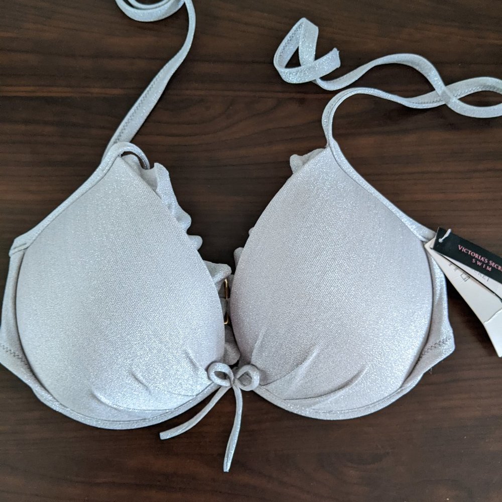 Victoria Secret Silver Swimsuit Top 32DD NWT